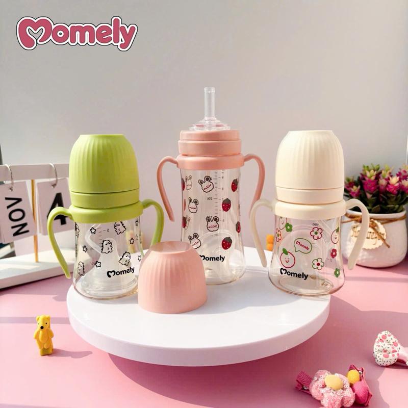 Bình Sữa Momely Có Tay Cầm + Núm Hút Với Thiết Kế Dễ Thương Cho Bé Yêu