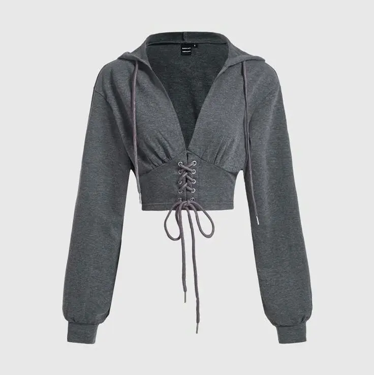 Sweater Crop Polos Basic Wanita - Hitam, Panjang - Dewasa, Serut Depan Padat Masakini Terbaru - Oversize, Lembut, Crewneck, Fleece Sweatshirt Nyaman 1