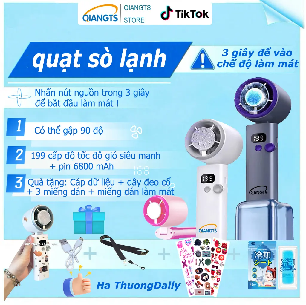 Quạt sò lạnh  Qiangts 2027 Chế độ làm mát 0 độ, với 199 bánh răng tốc độ, Màn hình kỹ thuật số, Có Thể Sạc Lại 3000mAh, Động cơ không chổi than, Hỗ trợ cả ngoài trời và trong nhà | BigBuy360 - bigbuy360.vn