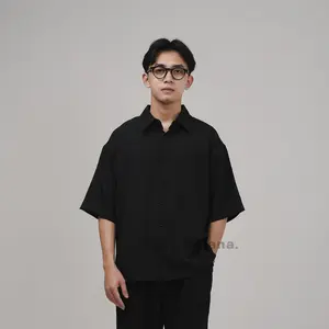 Piliana Kemeja Oversize Lengan Pendek Pria Black Kemeja Boxy