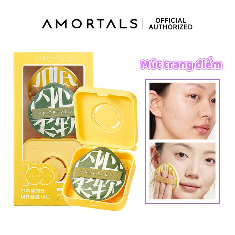 AMORTALS Bộ Mút Trang Điểm XL - Mút Lớn Không Ăn Kem Nền, Không Phồng, Có Hộp Đựng