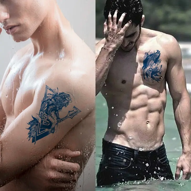 Tato Temporer Jus Tato Patch Semi Permanen Selama 15 Hari Stiker Tahan Air Stiker Tato Herbal Tato Temporer Kering Temporary tattoo halal Tubuh Waterproof Hitam Punggung Punggung Hitam 6