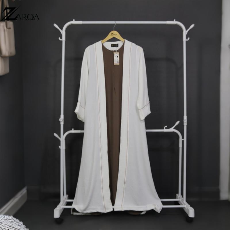ZARQA - Luna Gamis 2 | Abaya gamis sisesa Two Tone List Bisban Polos Muslim Turki Dewasa Remaja Lebaran terbaru 2025 Crinkle Mewah Maxi abaya santri Airflow Simple 3