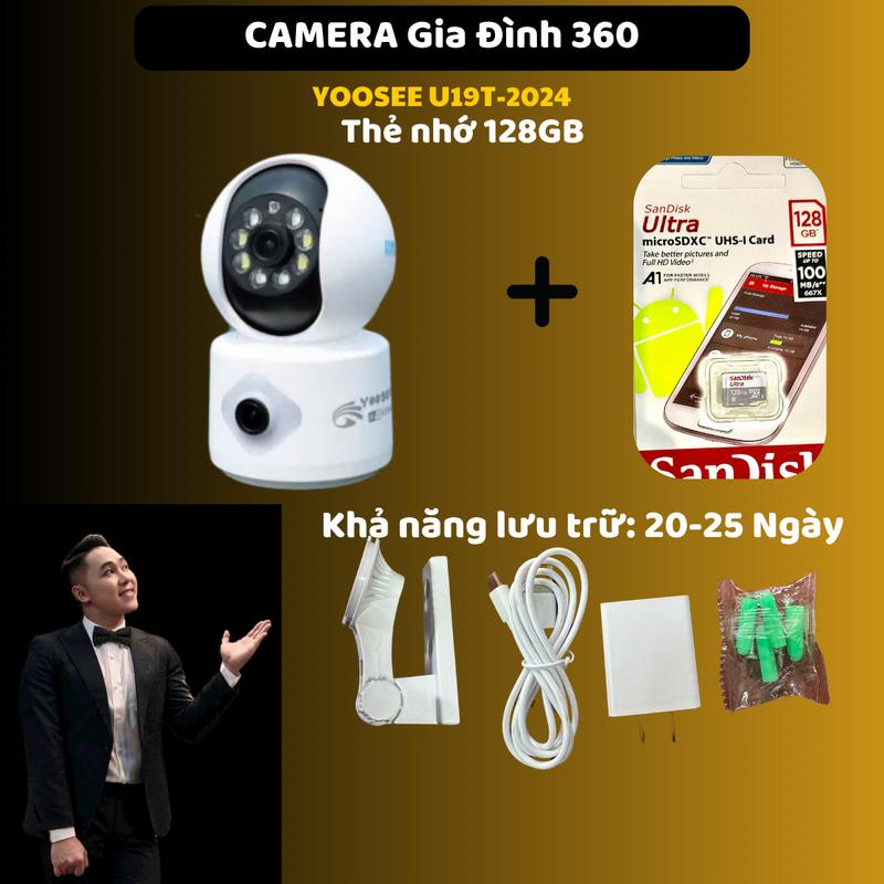 [Độc Quyền VINHBANHBO] Camera Yoosee wifi 2 mắt 2 khung hình trong nhà + thẻ nhớ 128gb