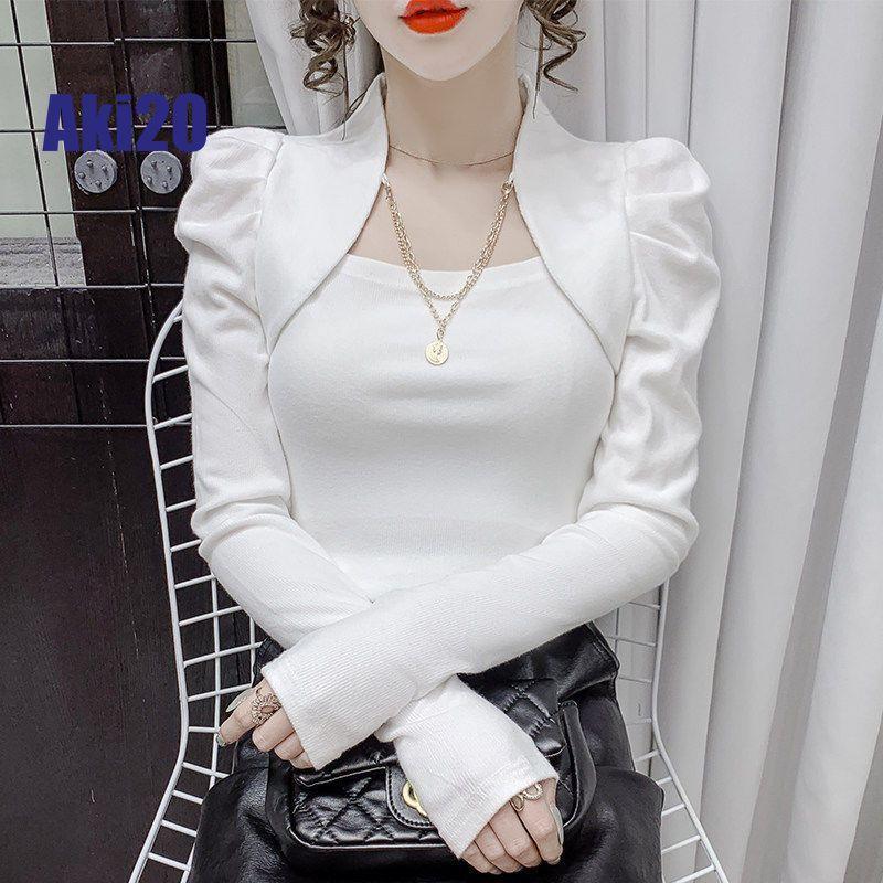 Áo Sơ Mi Nữ Đẹp 2024 Aki20-Áo Cánh Phong Cách Hàn Quốc Cho Nữ, Thiết Kế Mới 2023, Cổ Áo Vuông Giả, Hai Mảnh, Tay Áo Bong Bóng, Áo Phông, Lớp Lót Mùa Xuân 2023, Áo Trẻ Trung Và Thời Trang Mới