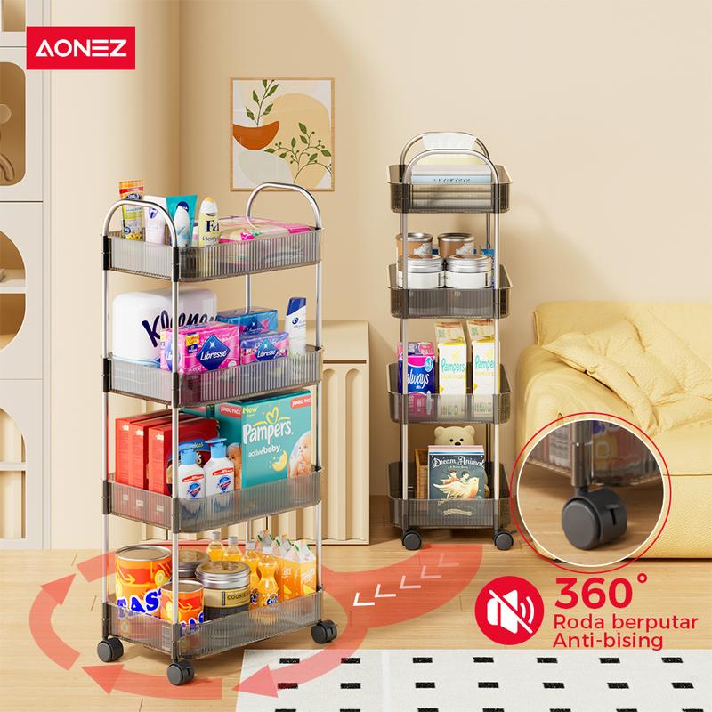 【SPESIAL Live COD 24 Shipping】AONEZ Rak Troli Susun Stainless steel RakKosmetik Serbaguna Rak kamar mandi Rak Salon Trolley Dengan Keranjang jaring akrilik transpara rak meja aesthetic 7