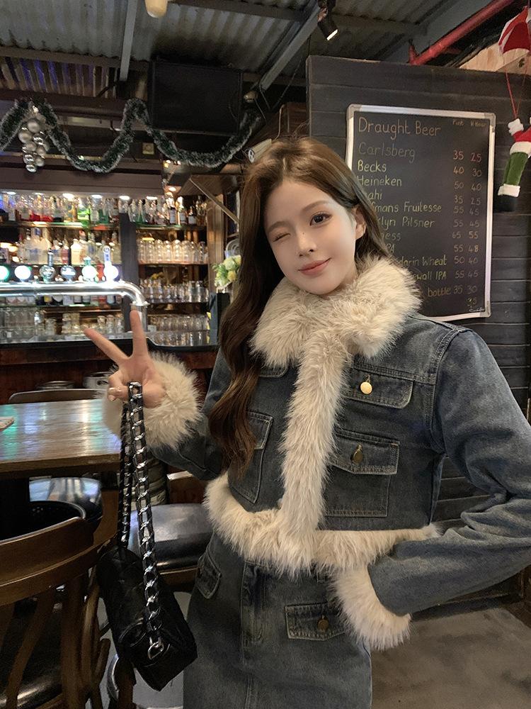 Product Introduction of Fujia Qianjin-Áo Khoác Denim Chần Bông Dày Lót Lông Cừu Cho Nữ, Váy Cạp Cao, Trang Phục Thời Trang Mới Mùa Đông 2023 42