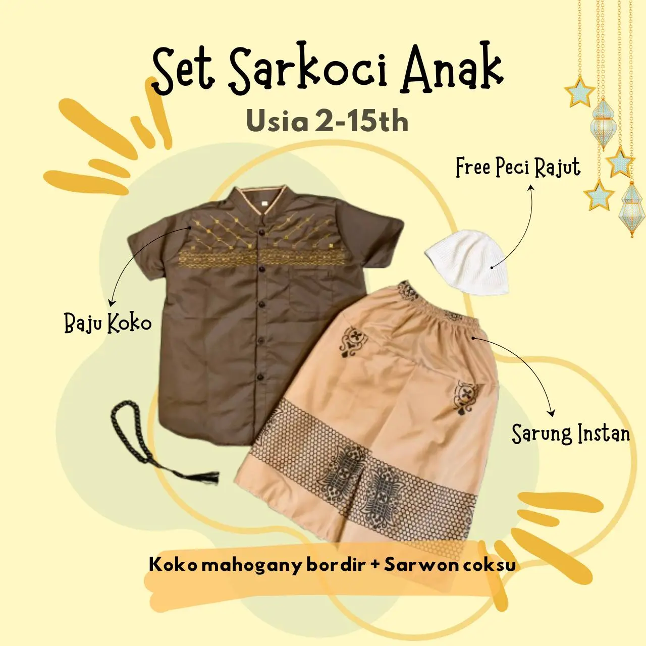 Bordir Mahogany + Sarwon Coksu + Peci