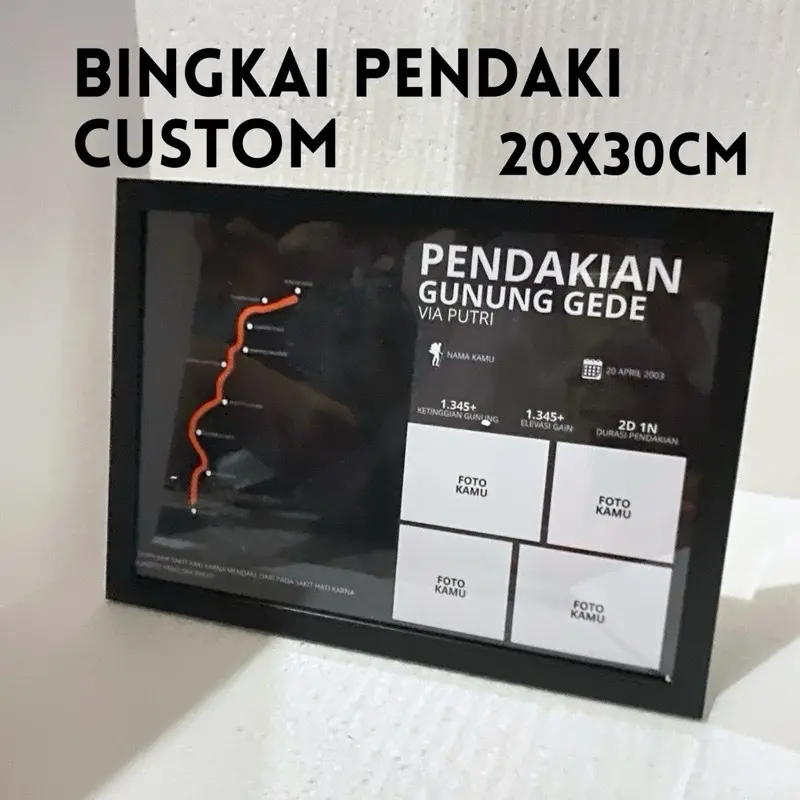 Bingkai Pendaki Kaca Akrilik 20x30cm Custom Foto - Frame Pendaki