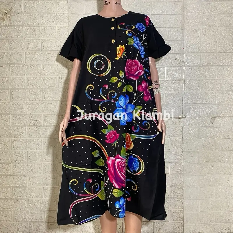 [Sesawi] Daster L3 Jumbo LD 130 Label Hitam Busui  Dress  Kancing  Batik Ibu Motif Nyaman  Menyusui Wanita Pendek