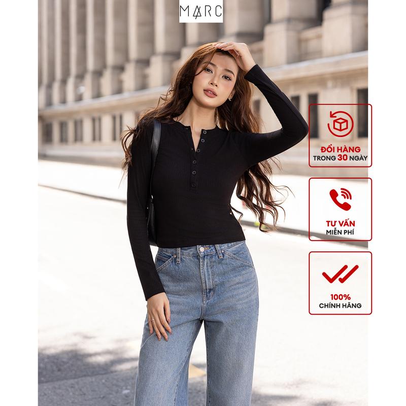 MARC FASHION - Áo thun tay dài cổ tròn gài nút CBAT102532