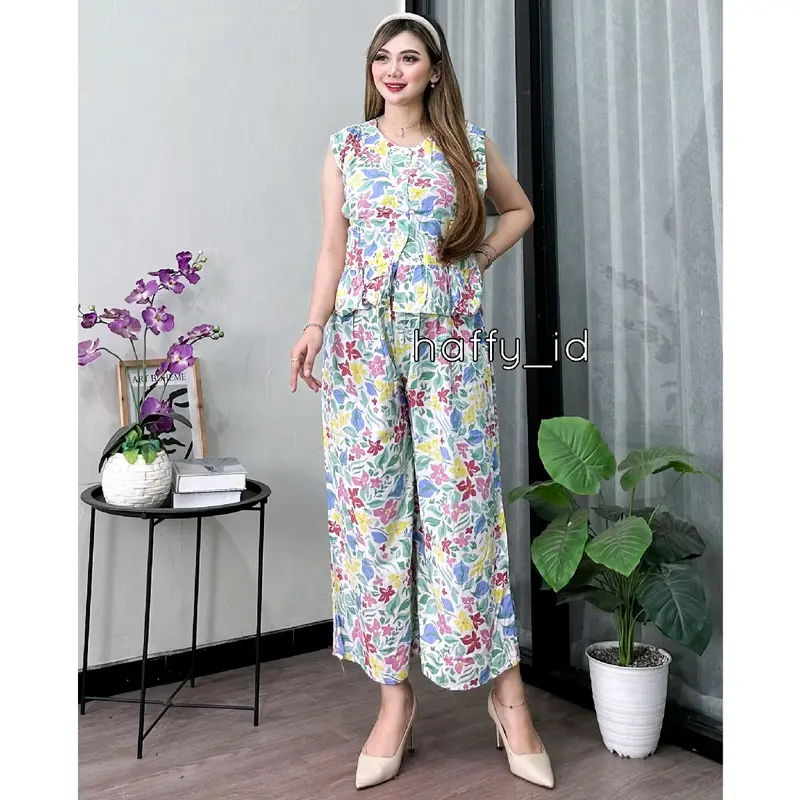 ONE SET SETELAN WANITA ELMIRA SET ATASAN  KUTUNG CELANA KULOT 7/8 RAYON PREMIUM 3