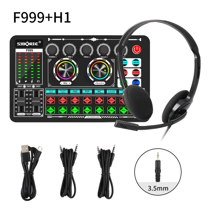 Gonew Soundcard F999 Mixer Bluetooth Audio USB External Sound Card Live Teater Karaoke kartu suara mic 1