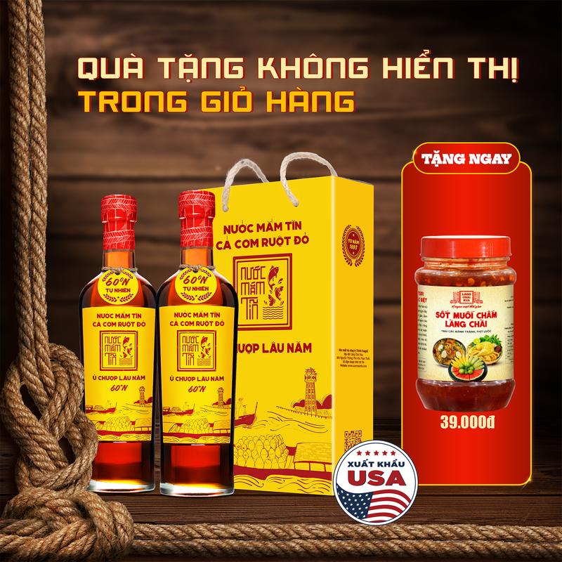 Hộp 2 chai 60N 500ml Nước Mắm Tĩn Cá Cơm Ruột Đỏ Độ Đạm 60N Chai Thuỷ Tinh 500m