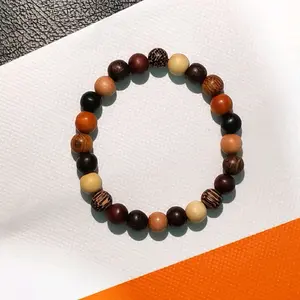 Gelang Kayu Iksir Kombinasi 11 Kayu Bertuah,  Diameter 8 mm, unik dan berkhasiat.