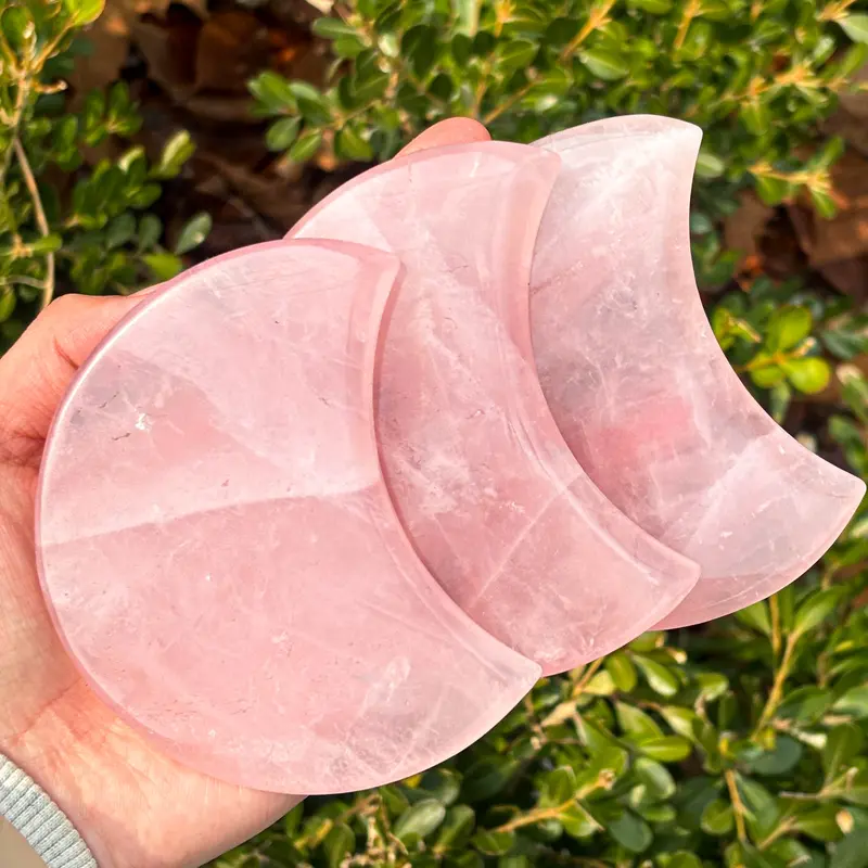 1 count "Elegant Rose Quartz Crescent Moon Decor - Hand - Carved Gemstone Art | 9.5 - 10cm" 3