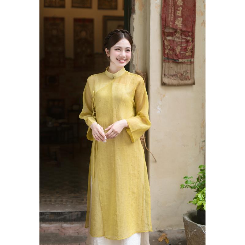   Áo dài Phạm Hương  Áo dài Mộc Nhan áo ngũ thân phong cách hiện đại chất liệu linen gỗ 