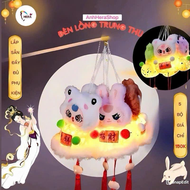 Combo 5 Đèn Lồng Trung Thu Baby Three Labubu LED Hình Thú Dễ Thương Pin Dễ Thay Hottrend 2025 An Toàn Cho Bé