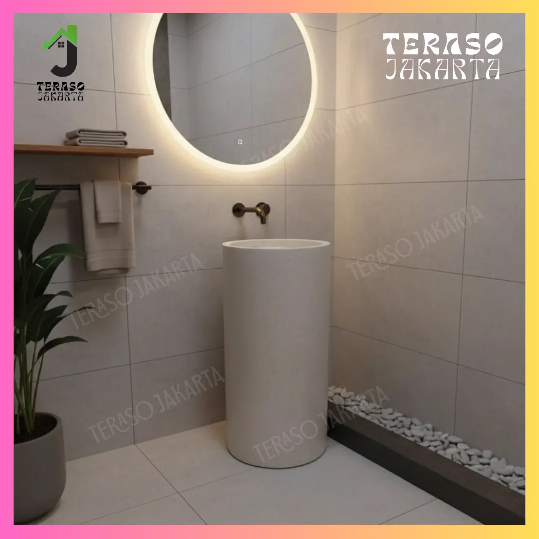Wastafel Standing Teraso Type Silinder Putih Natural