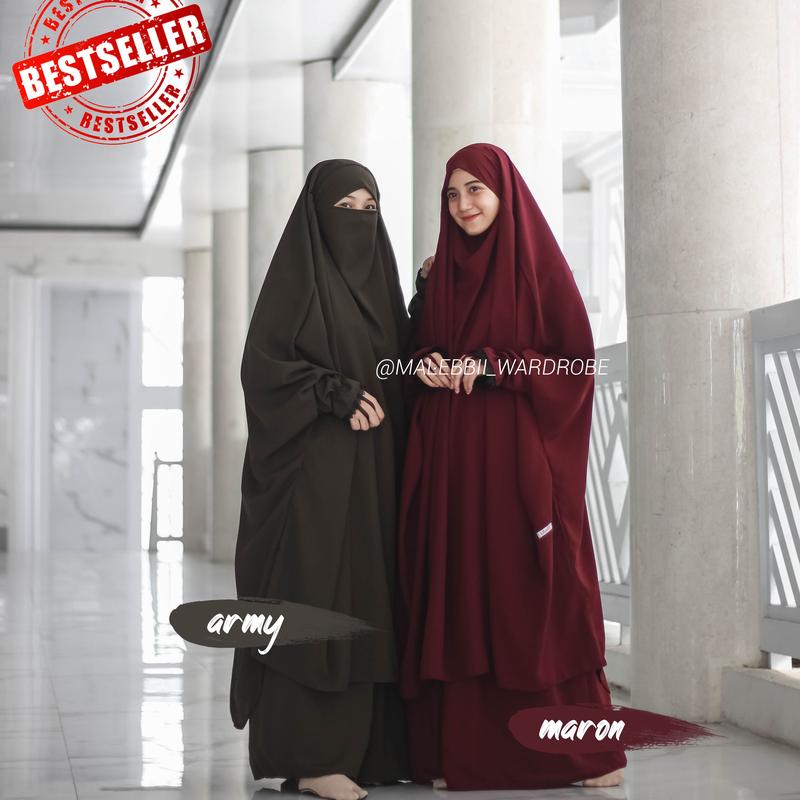 French Khimar tangan Renda syari Bahan Wolfis Malebbii Wardrobe hitam jilbab muslim  panjang  karet instan 0