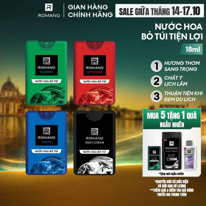 Nước hoa bỏ túi cho nam Romano hương Attitude/Classic/Force/Gentleman 18ml/chai