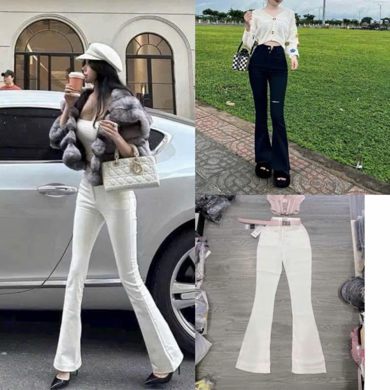 Quần rin loe trơn lai 4phân có co giãn Jean Ống Loe Nữ