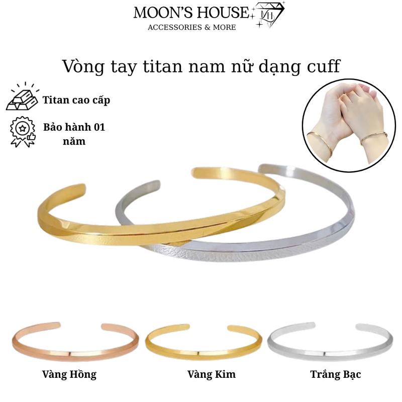  Vòng tay nam nữ dạng cuff chất liệu titan bền bỉ không rỉ sét 