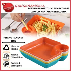 Piring Pangsit 2in1 / Tempat Saji Dimsum Snack Kentang Dengan Wadah Saus Kecap BPA FREE Tahan Pecah Serbaguna