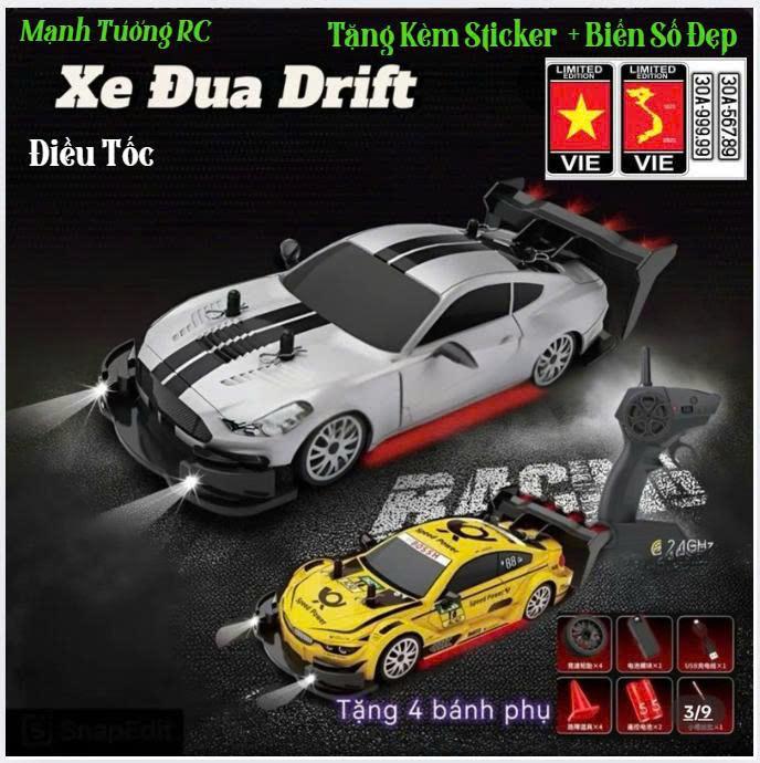 Siêu Xe đua Drift Racing điều khiển từ xa tôc độ cao 20-25km h nút điều tốc có đèn pin sạc tặng kèm 4 bánh xe chạy tốc độ cao . Tặng Kèm Stiker + Biển Số Đẹp