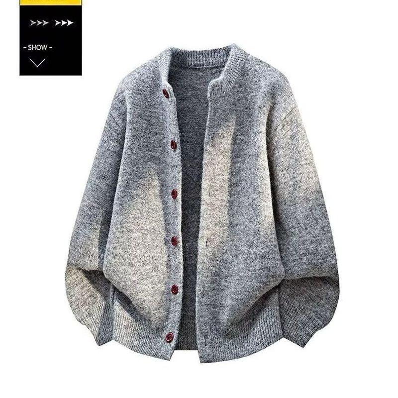 KEYINGNG Áo len cardigan phong cách cổ điển Mỹ cho nam, áo len Hàn Quốc tối giản sang trọng