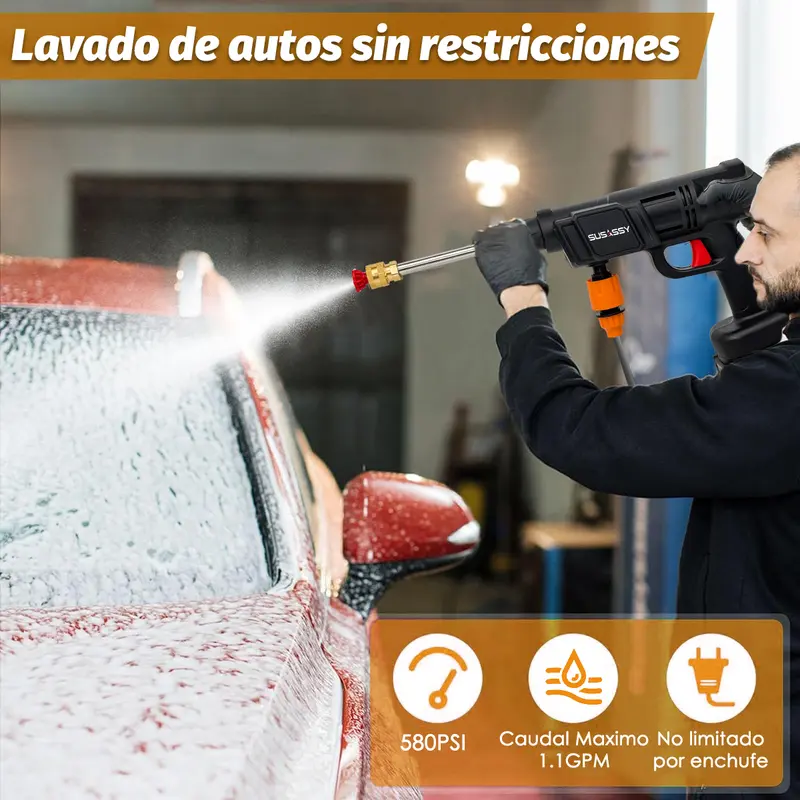 Pistola Para Hidrolavadora Electrica Portatil Inalambrica Incluye 2 Baterías, Manguera De 5M Hidrolavadora eléctrica portátil y inalámbrica negro de 550W con 680psi de presión máxima - Foto 4