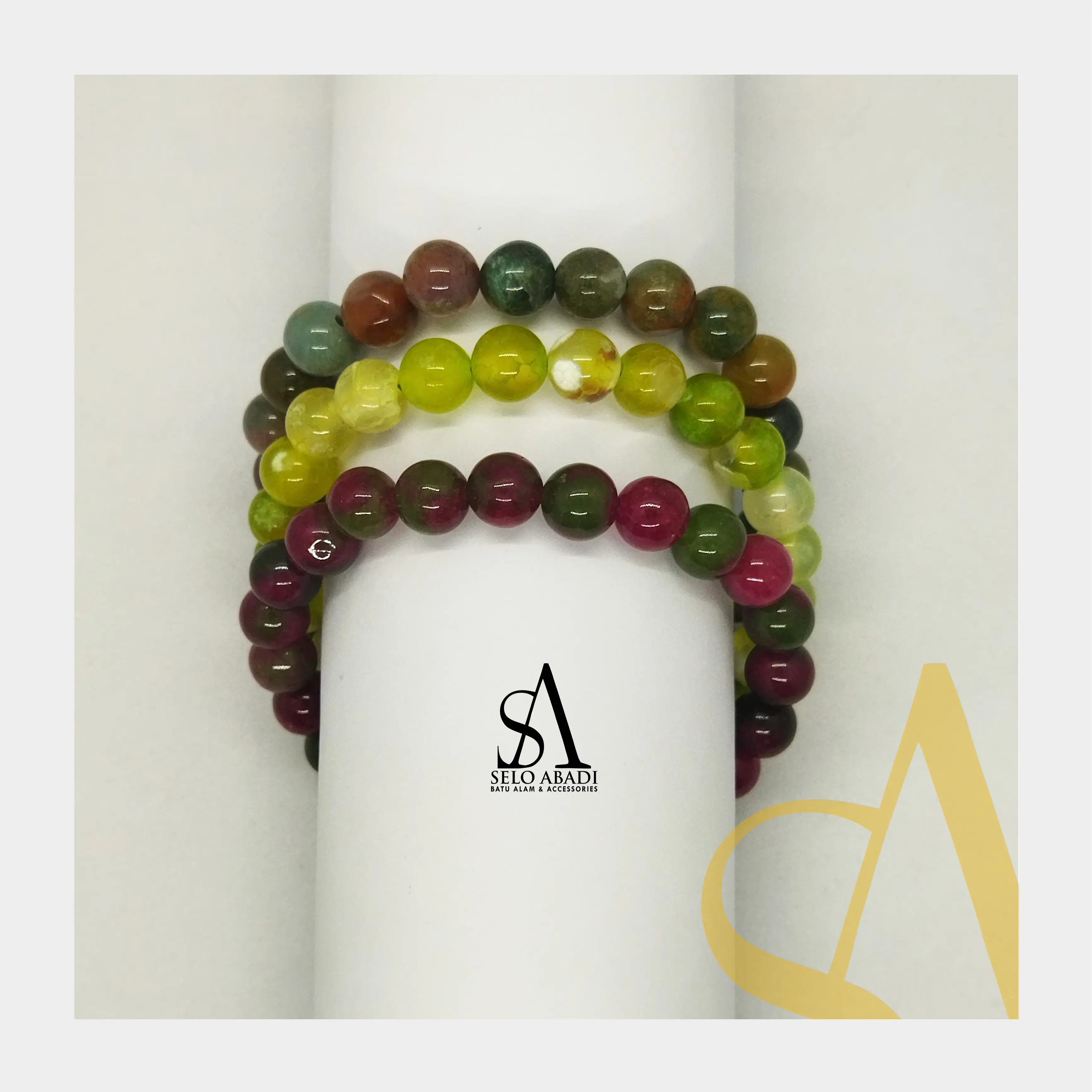 Paket 3Pcs Gelang  Natural Batu Dim 8-10mm - Bracelets