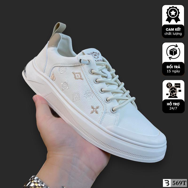  Giày da nam cao cấp đế cao su đúc dây co dãn thông minh giày nam đẹp họa tiết độc giày da đế bệt thời trang nam sneaker nam thấp cổ kiểu dáng basic mã G569T 