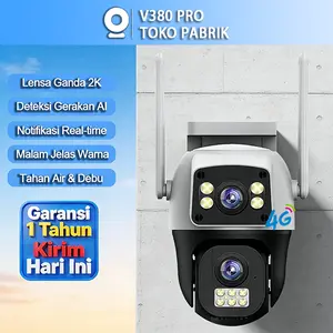 V380 Pro CCTV 4G SIM WIFI Lensa Ganda Layar Ganda 4K Kamera Monitor PTZ Luar Ruangan Deteksi Manusia