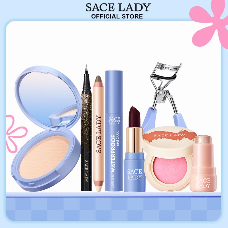   LIVE  SACE LADY 8PCS Makeup Set Phấn phủ nén kiềm dầu +Bắt sáng+ Phấn má hồng Air Cushion +Bút tạo khối+ +Son dưỡng ẩm + Mascara + Kẻ mắt + Kẹp mi  