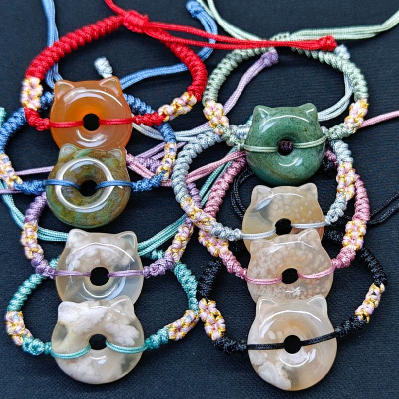  Mặt Đồng Điếu Tai Mèo Thần Tài May Mắn Làm Từ Đá Hoa Anh Đào Thiết Kế Tinh Tế 