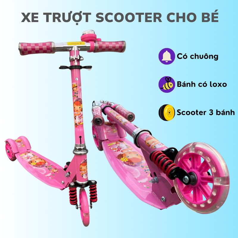 Scooter Cho Bé Khung Sắt 3 Bánh Mẫu Mới Có Loxo và Chuông Điều Chỉnh Được Chiều Cao Toys Đồ Chơi Trẻ Em xe trượt