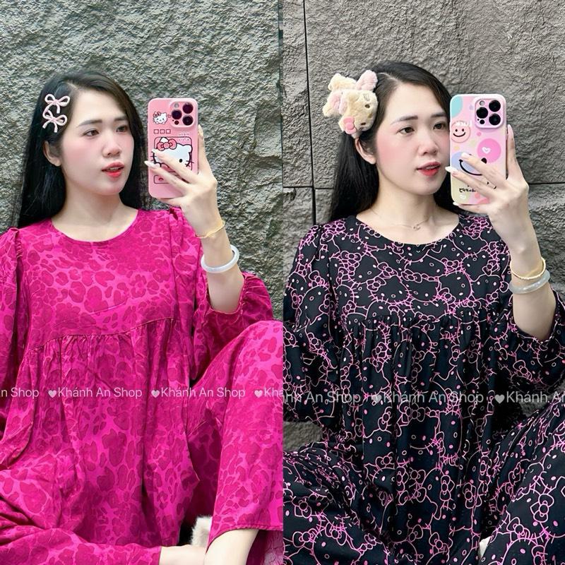 Khánh An Shop Babydoll KA123 - Đồ Bộ Tole Lanh Nữ Mặc Nhà Áo Cổ Tròn Tay Dài Quần Dài Size M/L/XL Chất Liệu Mềm Mịn Mát Hoạ Tiết Đa Dạng