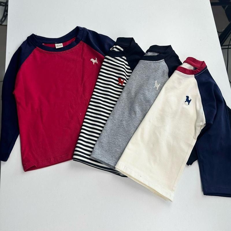  Set 4 áo dài tay hình thêu chất cotton mềm mát cho bé 8-28kg 