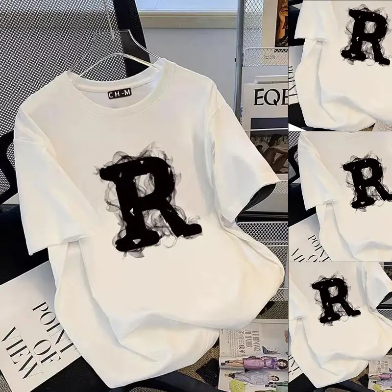 keren Gaya amerika Fashion oversize T-shirt Hitam Street Style Wanita/Kaos Kekinian Wanita Print Korean Style Jumbo/Atasan Katun Kasual Cewek/Tee Basic Produk Cetak Custom/Short Sleeve Polos Vintage Retro Cewek