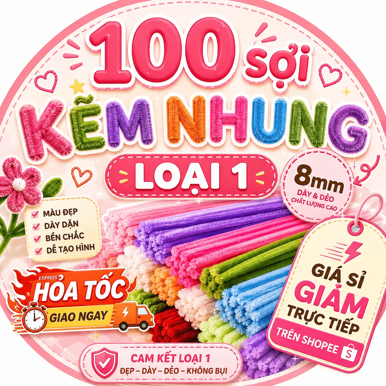 Kẽm nhung Lông dày 8mm -100 sợi Lông dày Mịn làm đồ handmade , làm Hoa màu đẹp - Nivihouse