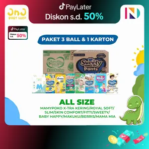 [PAKET 3 BALL & 1 KARTON] MamyPoko Xtra Kering/BABY HAPPY/FITTI/SKIN COMFORT/SLIM/ROYAL SOFT/SWEETY/MAKUKU/BERRIES