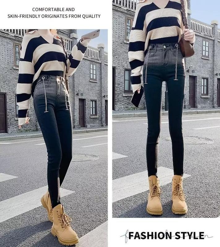 Product Introduction of Black jeans with small feet are cool, high waist and slim, tight-fitting little pants in autumn and winter of 202 3