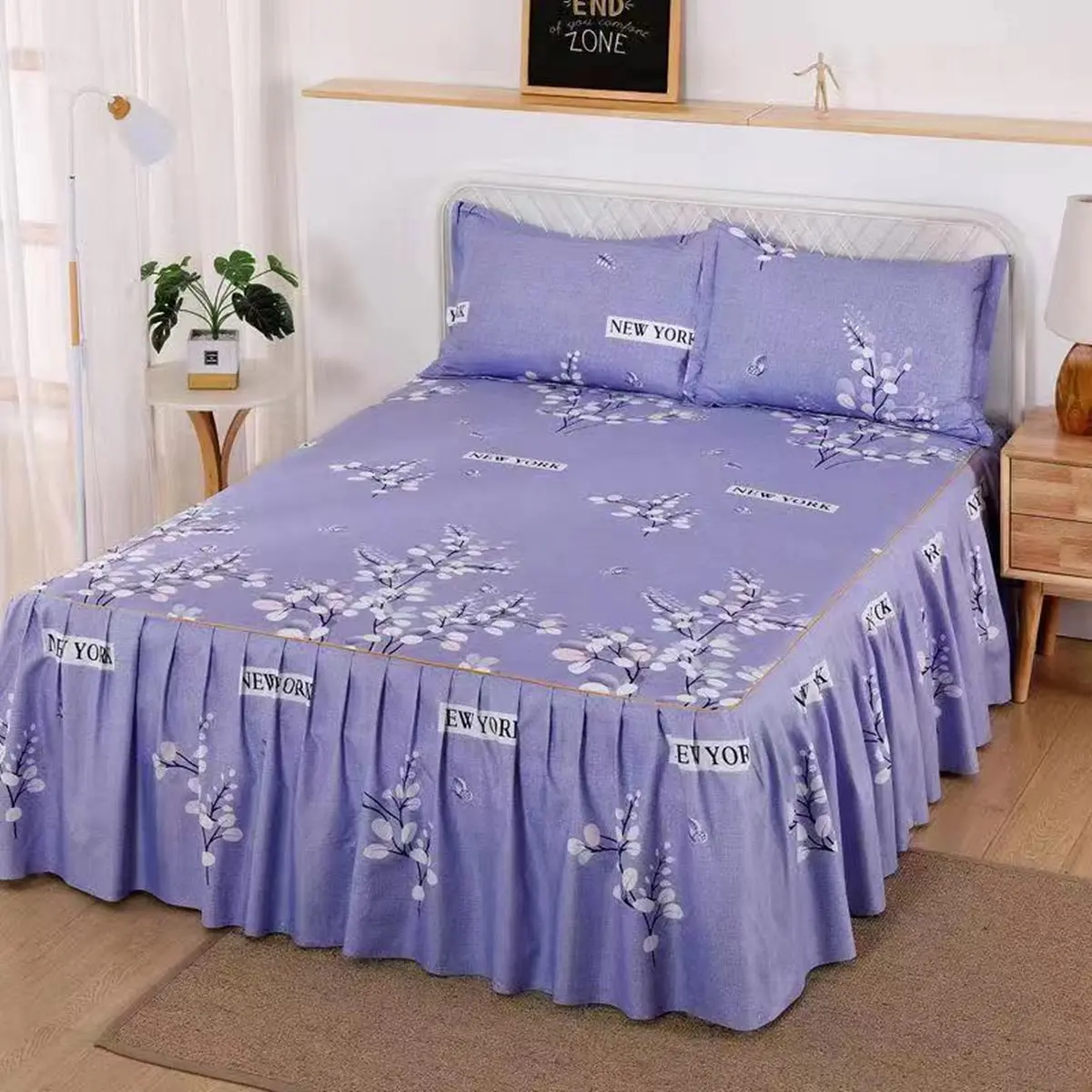 New Korean version bed skirt three piece set, brushed bed cover 1.2/1.5/1.8m, 2.0m skin friendly aloe vera cotton protective cover