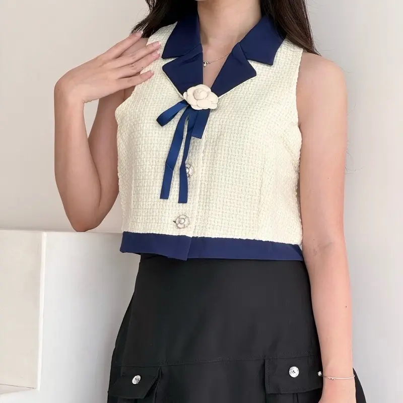 LILO Brie Top | Vest Top Baju Crop Two Tone Tweed Atasan Korea Bros Pita 3
