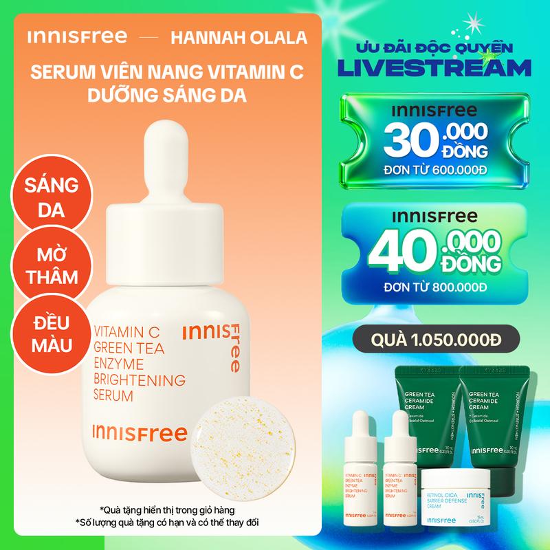  Innisfree x Hannah - Serum Vitamin C sáng da mờ thâm mụn INNISFREE Green Tea Enzyme Brightening Serum 30mL 