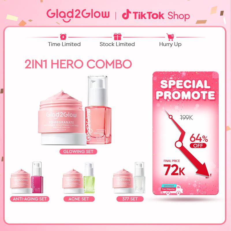 Glad2Glow 2in1 Clay mask+Serum- Glowing Anti-Acne Barrier Dark spot Bright VitaC Kit - Serum clay mask Blueberry Ceramide Centella Acid Berjerawat Memudarkan Mencerahkan Pencerah Wajah Dark Extract Niacinamide Melembutkan Exfoliating Hitam 0