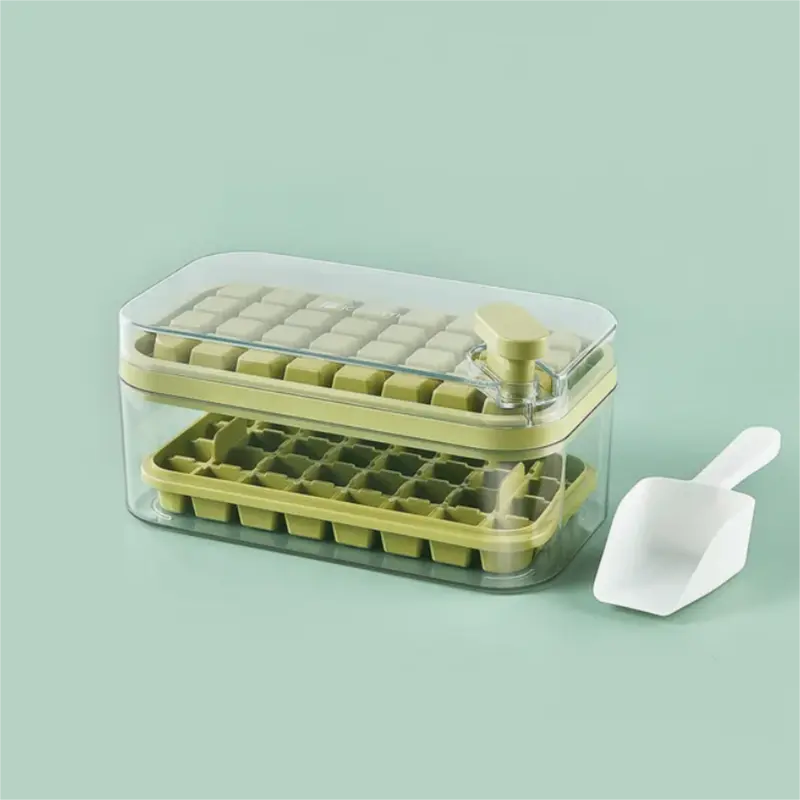 [ASJ] Cetakan Es Batu 32 Grid 2 Tray Wadah Transparan / Ice Cube Maker Press Handle Kitchenware Hijau Ungu 2