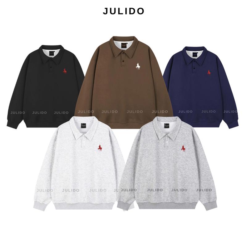 DEAL MỞ BÁN Áo Nỉ Cổ Bẻ Polo Sweater JULIDO Nỉ 2 Da Nam Nữ Unisex Thêu Logo Sắc Nét Size M L XL XXL Chất Liệu Nỉ 2 Da Giữ Ấm Tốt Phù Hợp Thời Tiết Se Lạnh Và Lạnh