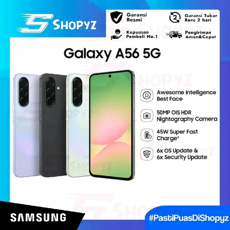 Samsung Galaxy A56 5G 8/256GB - 12/256GB | 50 MP OIS HDR | Nightography Camera | 45W Super Fast Charge | IP67 dust/water resistant | Exynos 1580 | Gorilla Glass Victus+